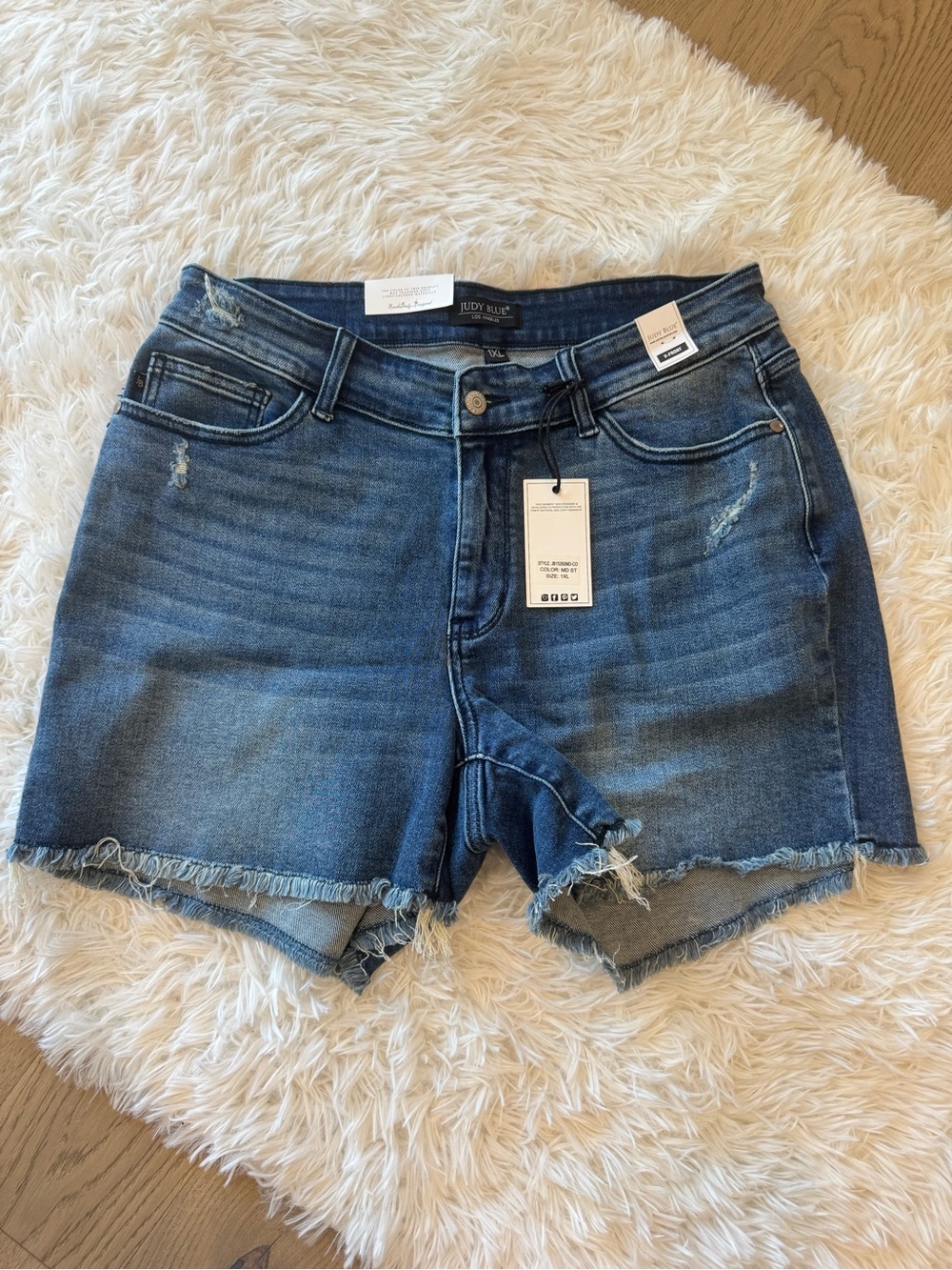 Judy Blue Medium Blue Distressed Frayed Hem Denim Shorts